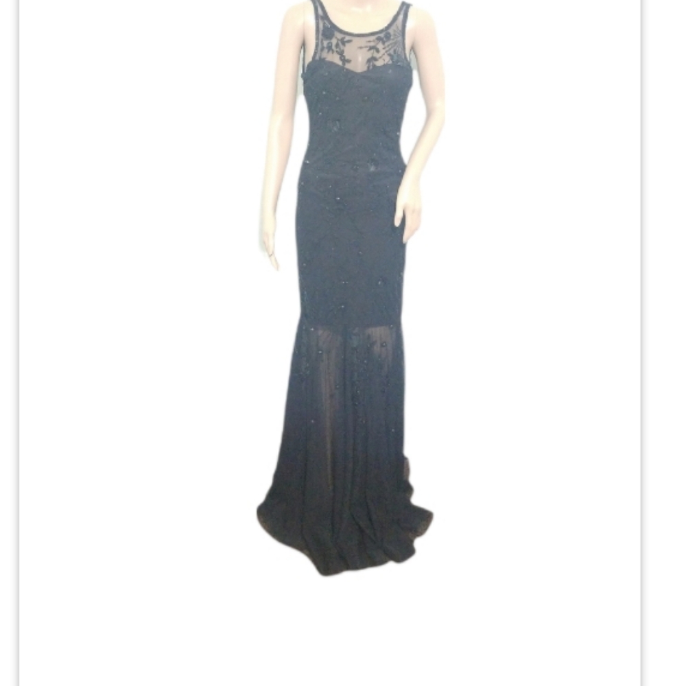 Parker black embroidered sequin gown 4